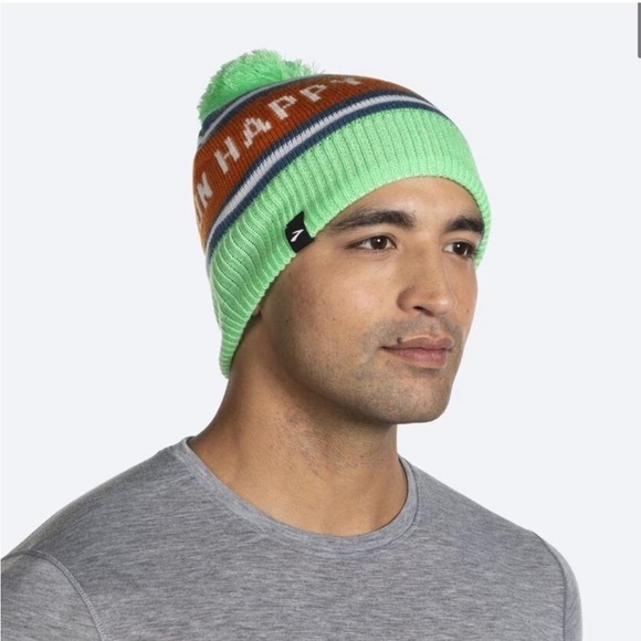Brooks Unisex Run Happy Heritage Pom Beanie New with tags! - Picture 10 of 10
